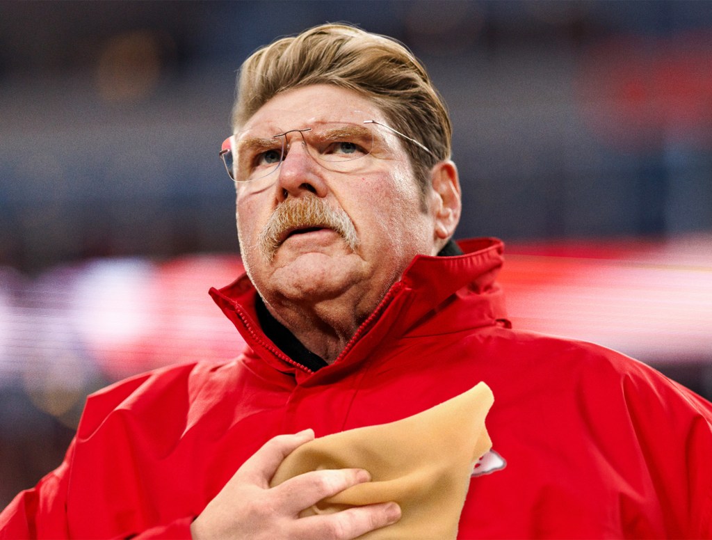 Andy Reid Removes Bald Cap for National Anthem