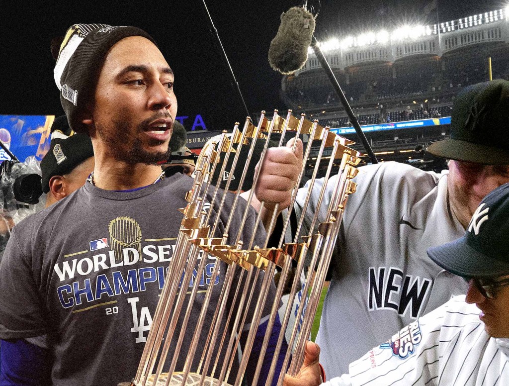 Undeterred Yankees Fan Attempts To Wrestle World Series Trophy Away From Mookie Betts